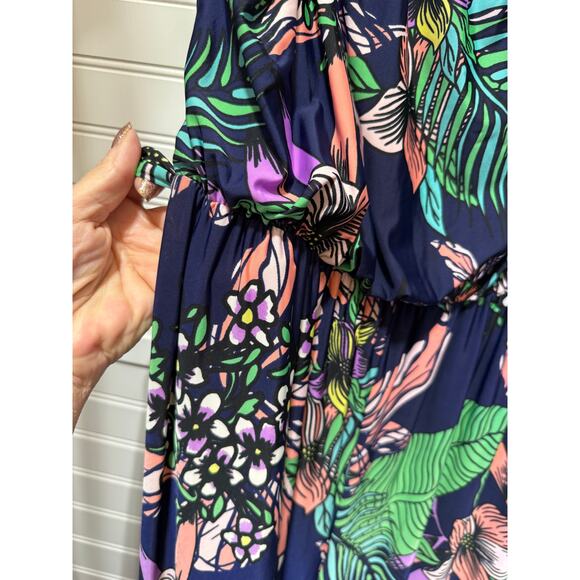 Beach Break Strapless Tropical Print Wide Leg Jumpsuit & Bolero Sweater Size XL - Picture 7 of 14